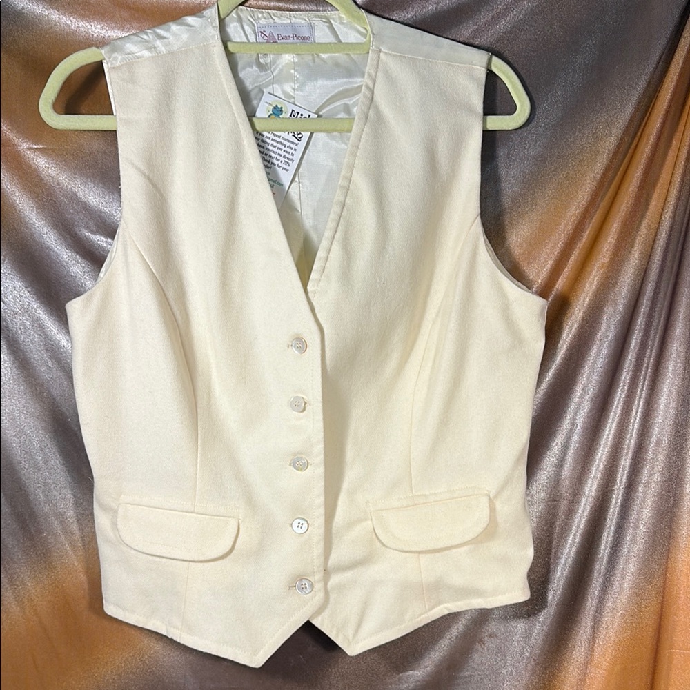 Vintage Evan-picone Cream Button-Up Vest with tie back sm mark A1‎